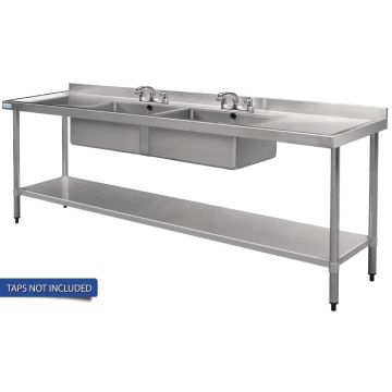Vogue Double Bowl Sink Double Drainer - 2400mm x 700mm 90mm Drain HC921