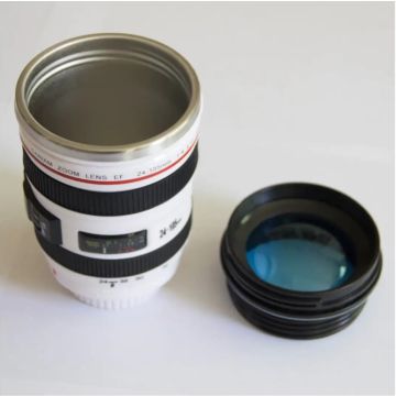 Hot And Cold Camera Lens Design Coffee Tea Mug Cup With Lid White