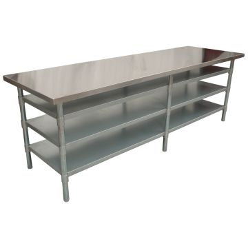 2438 X 762mm New Kitchen Food Work Bench Table + 3 Galvanised Steel Under Shelf
