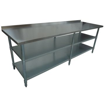 2438 X 610mm New Kitchen Food Work Bench Table + 2 Galvanised Steel Under Shelf