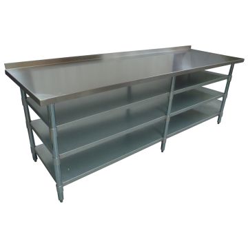 2438 X 610mm New Kitchen Food Work Bench Table + 3 Galvanised Steel Under Shelf