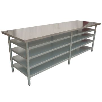 2438 X 762mm New Kitchen Food Work Bench Table + 4 Galvanised Steel Under Shelf