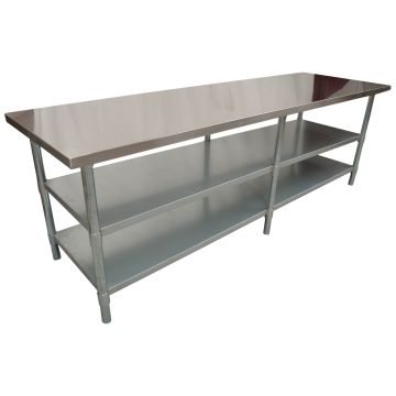 2438 X 762mm New Kitchen Food Work Bench Table + 2 Galvanised Steel Under Shelf