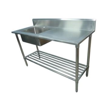 1500X600mm Single Bowl Left Kitchen Sink S/Steel W/ Wheels 2Xundershelves