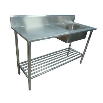 1700 X 600mm Single Bowl Right Kitchen Sink S/Steel W/ Wheels 2Xundershelves