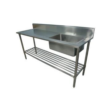 1900 X 600mm Single Bowl Right Kitchen Sink S/Steel 2Xundershelves W/ Wheels