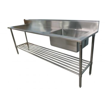 2400 X 600mm Single Bowl Right Kitchen Sink S/Steel 2Xundershelves