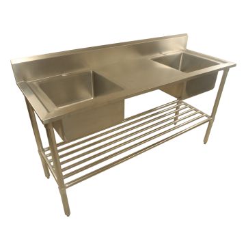 1700X600mm Double Bowl Left Right Sink S/Steel W/ Wheels 2Xundershelves