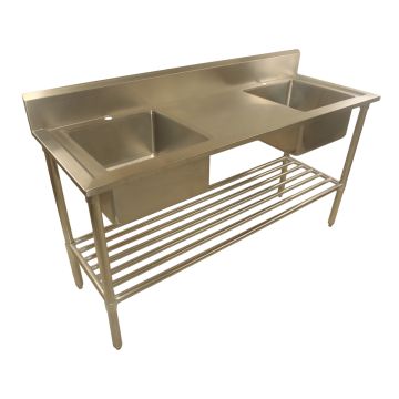 1900 X 600mm Double Bowl Left Right Sink S/Steel 2Xundershelves