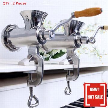 2X 8# Stainless Steel Manual Meat Grinder With S/Steel Food Grade Plates