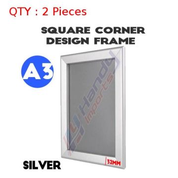 2 A3 Heavy Duty Silver Square Corner Snap Frame/Picture Frame/Poster Frame 32mm