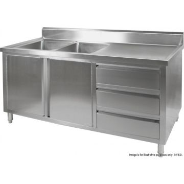 Fed Kitchen Tidy Premium Stainless Steel Cabinet With Double Sinks, Doors & Drawers DSC-1800L-H