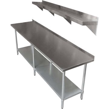 2.4M #304 Sb Bakers Stall Stainless Steel Bench,1 Wallshelf ,1 Under Shelf