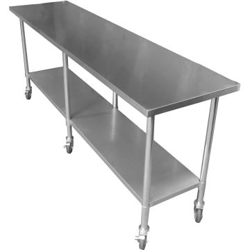 2134 X 762mm New Stainless Steel Portable Work Bench Table W/ Wheels Castors