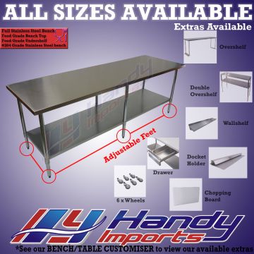 2438 X 762mm Full #304 Stainless Steel Bench