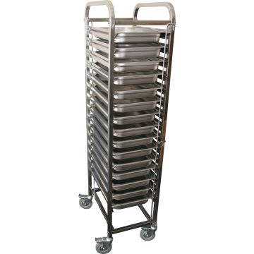 Stainless Gastronorm Trolley Bread Bakery+15 1/1 Gn Tray Only 65mm Deep W/ Lids