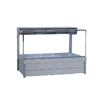 Roband Square Glass Hot Food Display Bar, 6 Pans Double Row With Roller Doors S23RD