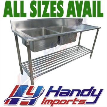 2200 X 600mm Portable Commercial Double Bowl Kitchen Sink S/Steel Wheels Castors