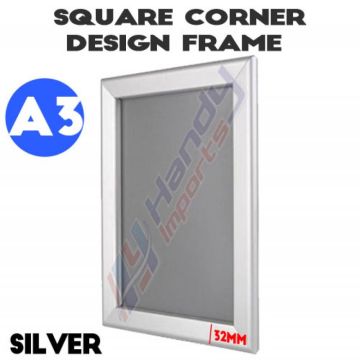 A3 Heavy Duty Silver Square Corner Snap Frame 32mm
