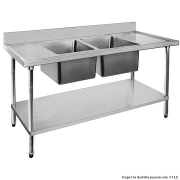 Fed Economic 304 Grade Stainless Steel Double Sink Benches 700mm Deep 1500-7-DSBL
