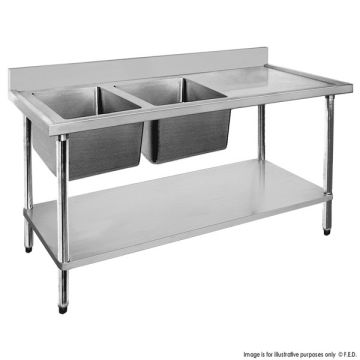 Fed Economic 304 Grade Stainless Steel Double Sink Benches 600mm Deep 1500-6-DSBL