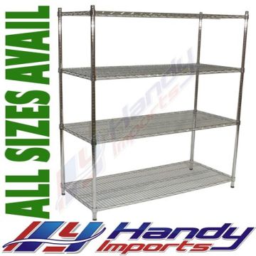 455 x 1370 x 1800mm HEAVY DUTY CHROME WIRE SHELF SHELVES W / WHEELS CASTORS