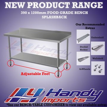 1200 X 390mm Stainless Steel #304 Bench W/ Splash Back