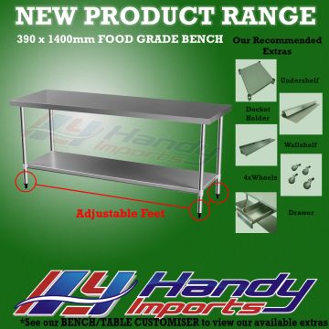 1400 X 390mm #430 Stainless Steel Bench