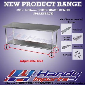 1400 X 390mm Stainless Steel #304 Bench W/ Splash Back