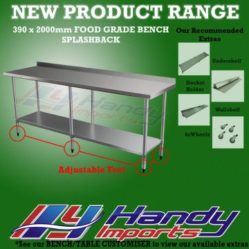 2300 X 390 Stainless Steel #430 Bench W/ Splashback