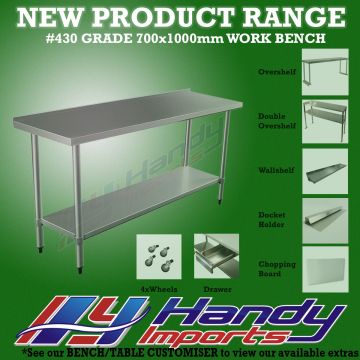 1000X700mm Stainless Steel #430 Bench W/Splash Back