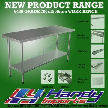1500X700mm Stainless Steel #430 Bench W/Splash Back