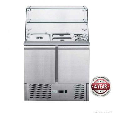 FED-X Two Door Salad Prep Fridge with Square Glass Top XS900GC
