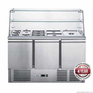 FED-X Three Door Salad Prep Fridge with Glass Top XS903GC