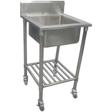 600X560X920mm NEW COMMERCIAL SINGLE BOWL MOP SINK S/STEEL BENCH W/WHEELS CASTORS