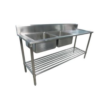 1900X600mm Double Bowl Left Kitchen Sink S/Steel 2Xundershelves