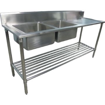 2200 X 600mm Double Bowl Left Kitchen Sink S/Steel 2Xundershelves