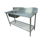 1500X600mm Single Bowl Left Kitchen Sink S/Steel 2Xundershelves