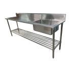 2400 X 600mm Single Bowl Right Kitchen Sink S/Steel W/ Wheels 1Xundershelves