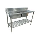 1700X600mm Double Bowl Left Kitchen Sink S/Steel W/ Wheels 1Xundershelves