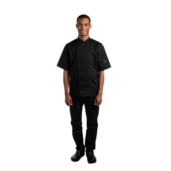 Le Chef Unisex Short Sleeve Chefs Jacket Black XS BB140-XS