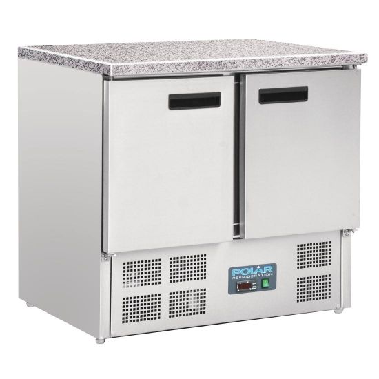 Polar Double Door Refrigerated Counter with Marble Work Top 240Ltr