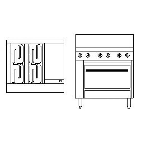 Goldstein 915mm Ranges - 4 Radiant Plates With Griddle Electric - 711mm High Speed Convection Oven Pec-4R-12G-28