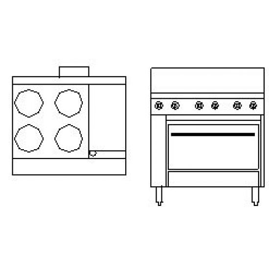 Goldstein 915mm Ranges - 4 Solid Plates With Griddle Electric - 711mm High Speed Convection Oven Pec-4S-12G-28